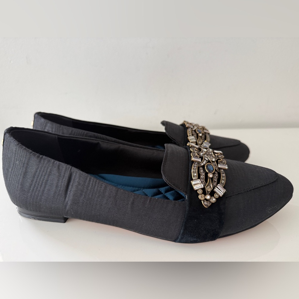 BIRDIES Jeweled Loafers Shoes Black Satin Size 9 - Picture 2 of 5